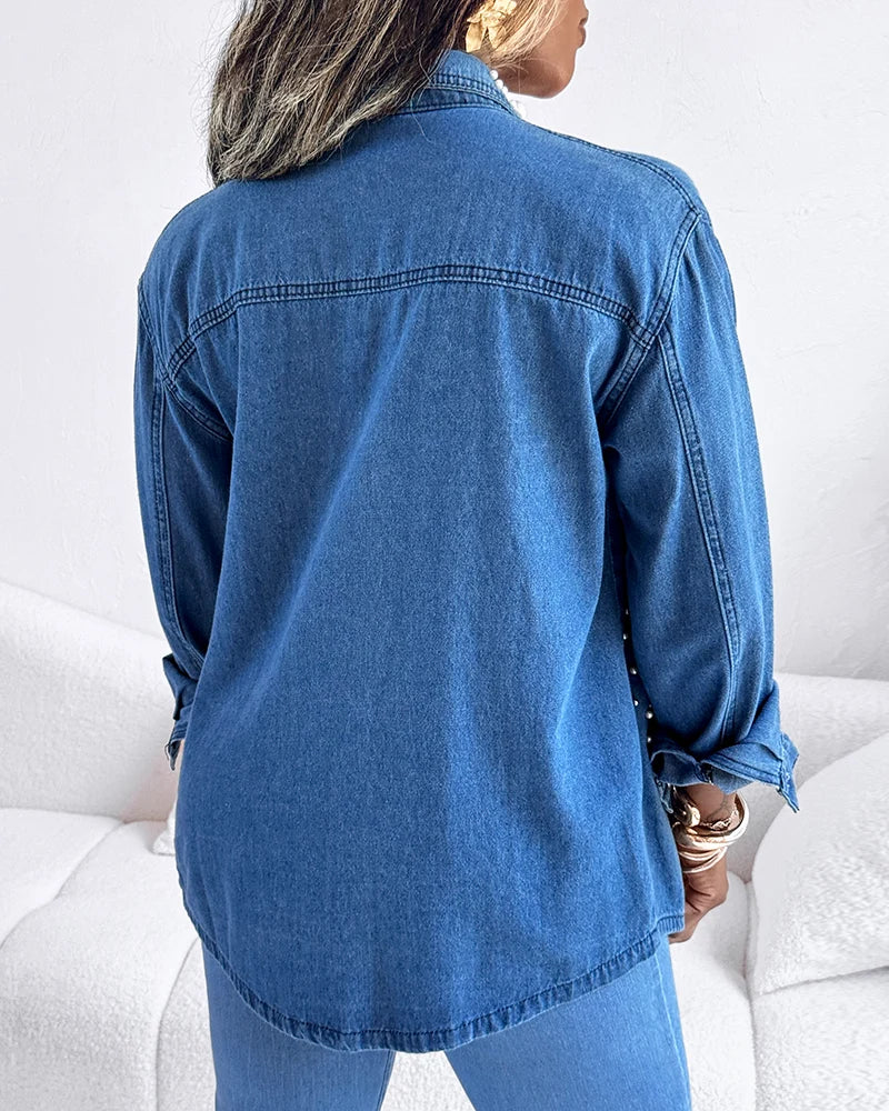Bella Pearl & Rhinestone Denim Shirt Jacket