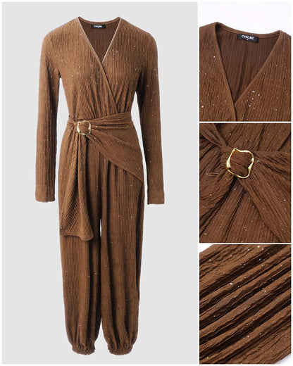 Stella Glitter Wrap V-Neck Belted Jumpsuit
