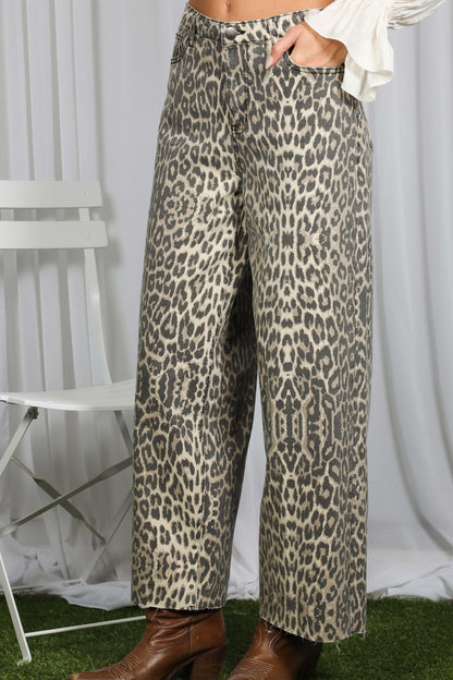 Delilah Wide Leg Cropped Leopard Jeans