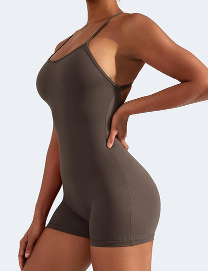 Natalie Backless Tummy Control V-Back Scrunch Yoga Romper