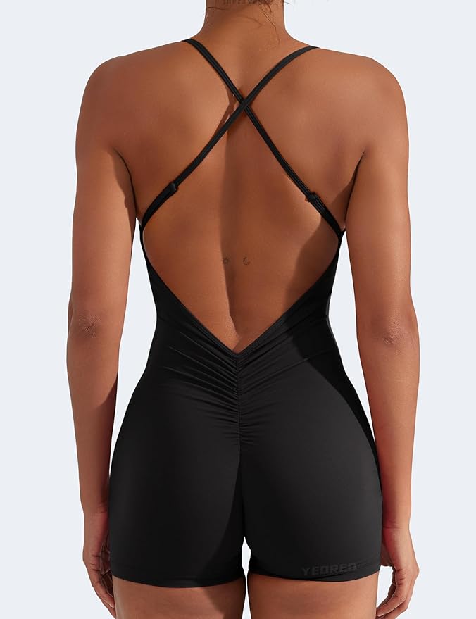 Natalie Backless Tummy Control V-Back Scrunch Yoga Romper