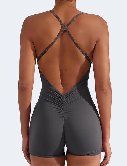 Natalie Backless Tummy Control V-Back Scrunch Yoga Romper