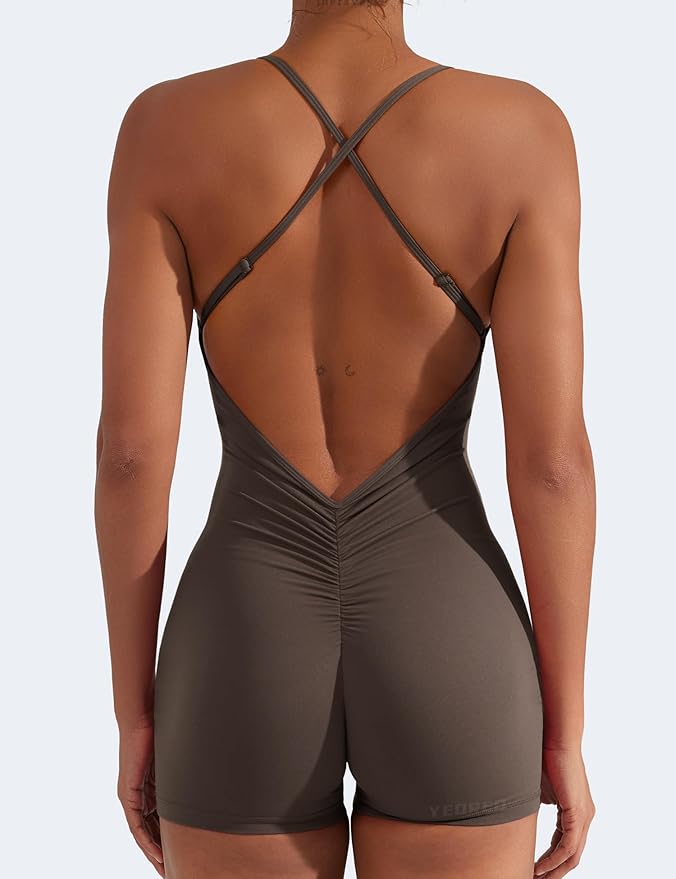 Natalie Backless Tummy Control V-Back Scrunch Yoga Romper