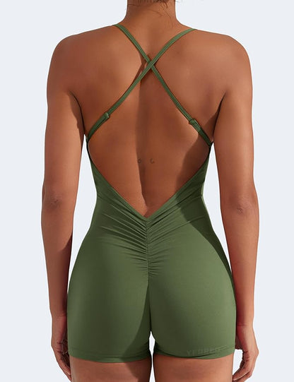 Natalie Backless Tummy Control V-Back Scrunch Yoga Romper