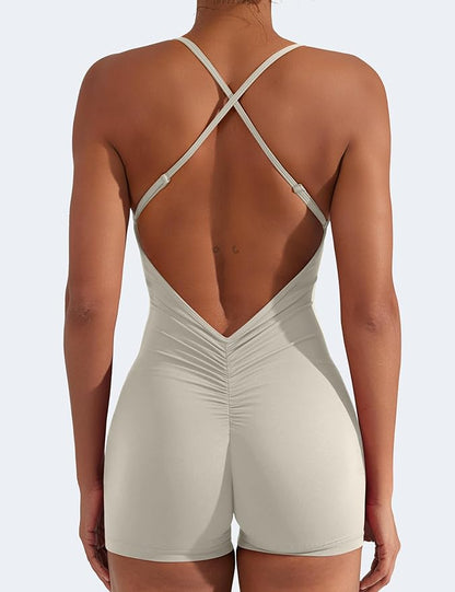 Natalie Backless Tummy Control V-Back Scrunch Yoga Romper
