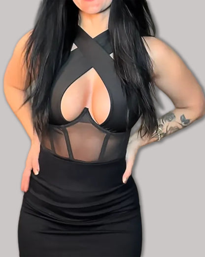 Melissa Mesh Halter Body Shapewear Underwire Boning Corset