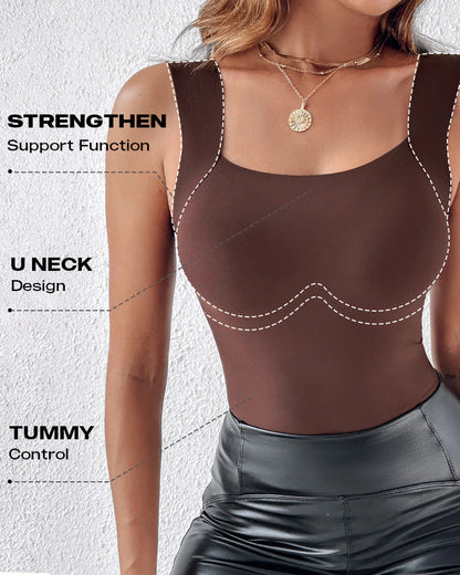 Cher Built In Bra U-Neck Skinny Seamless Layering Tank Top