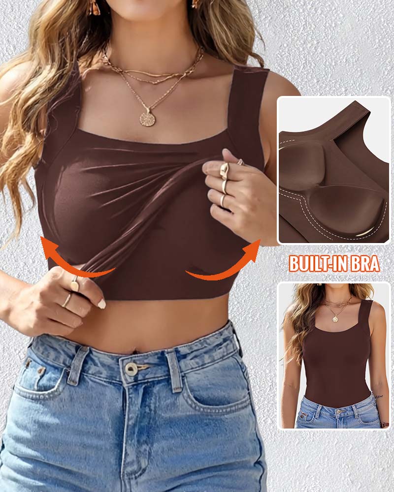 Cher Built In Bra U-Neck Skinny Seamless Layering Tank Top
