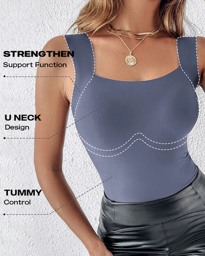 Cher Built In Bra U-Neck Skinny Seamless Layering Tank Top