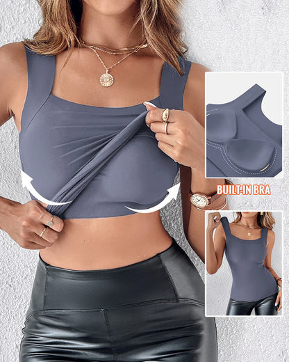 Cher Built In Bra U-Neck Skinny Seamless Layering Tank Top