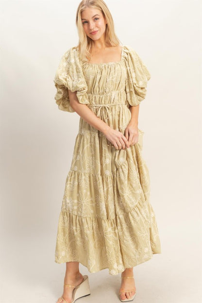 Keira Floral Puff Sleeve Midi Dress
