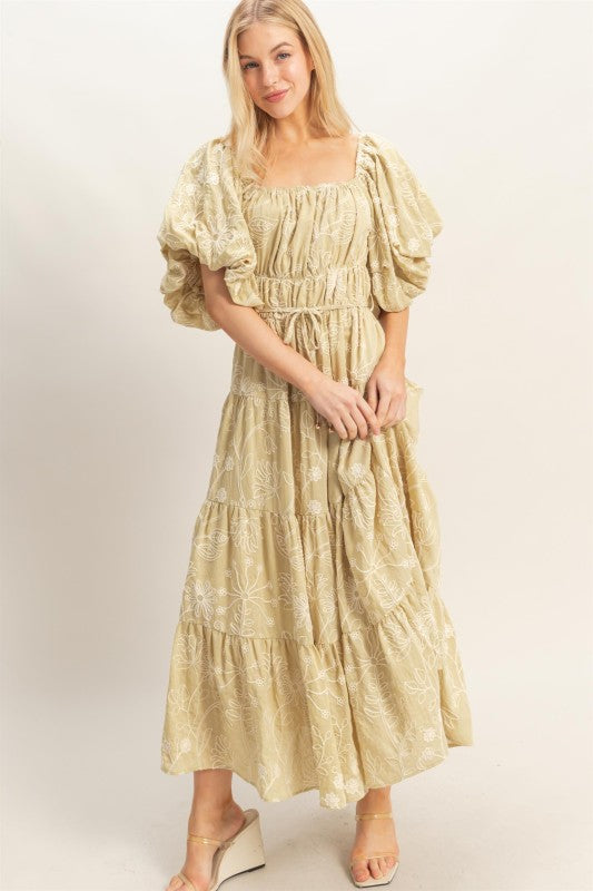 Keira Floral Puff Sleeve Midi Dress