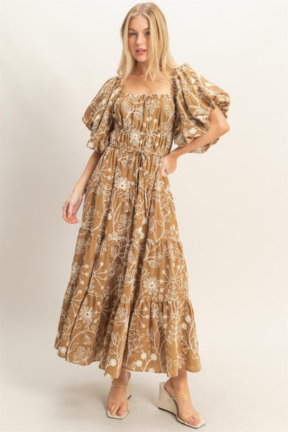 Keira Floral Puff Sleeve Midi Dress