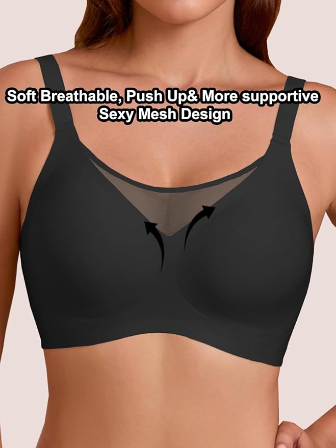 Rebecca Jelly Push Up V Mesh Bra Seamless Soft No Underwire Everyday Tshirt Bra