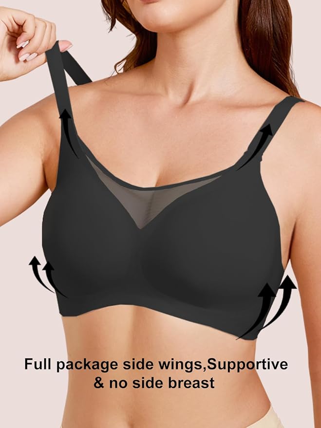 Rebecca Jelly Push Up V Mesh Bra Seamless Soft No Underwire Everyday Tshirt Bra