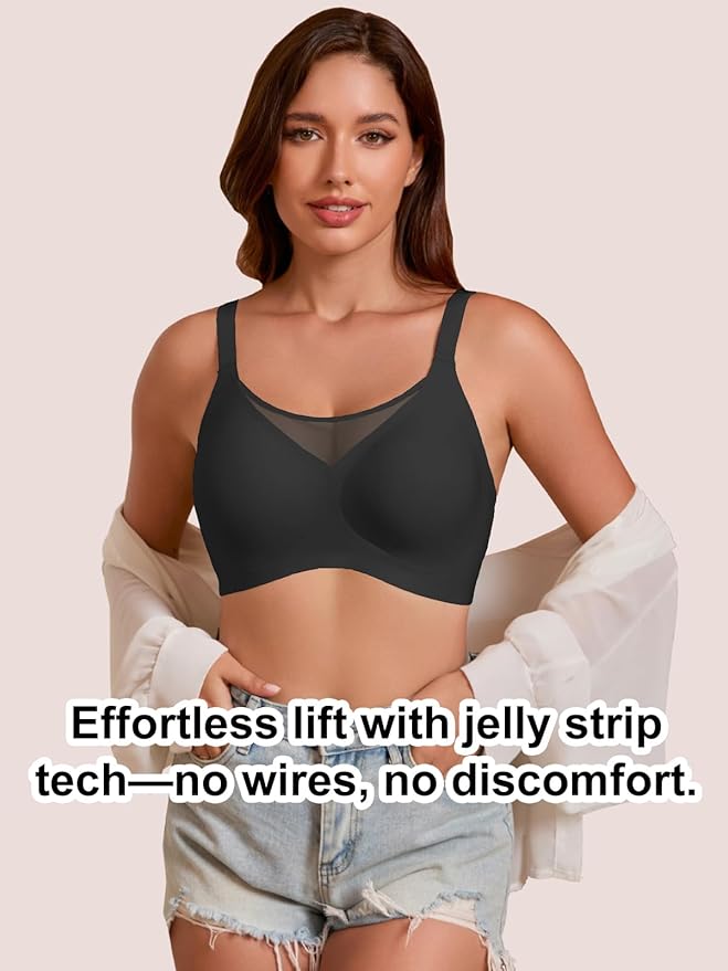 Rebecca Jelly Push Up V Mesh Bra Seamless Soft No Underwire Everyday Tshirt Bra