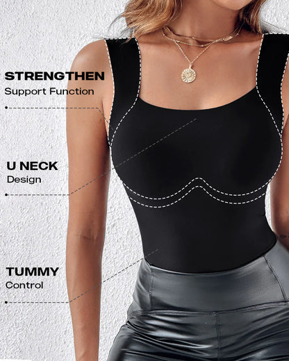 Cher Built In Bra U-Neck Skinny Seamless Layering Tank Top