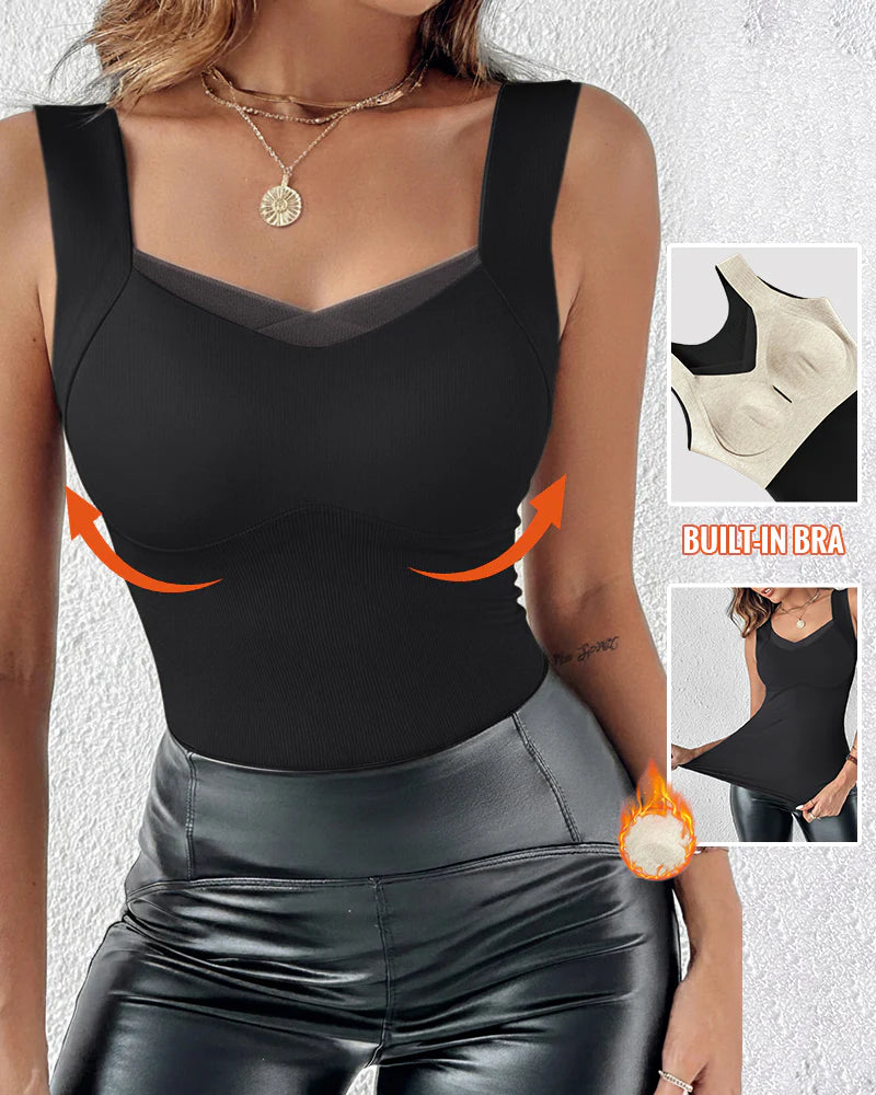 Sidney Sliced Mesh V Neck Built In Bra Tank Top