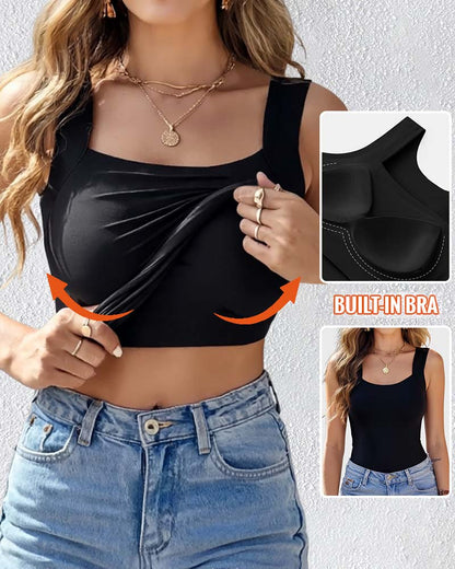 Cher Built In Bra U-Neck Skinny Seamless Layering Tank Top