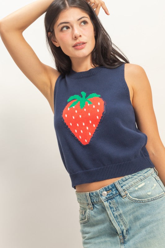 Brianna Strawberry Sleeveless Knit Top