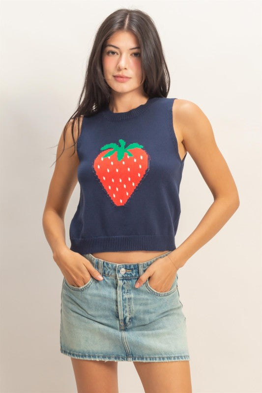 Brianna Strawberry Sleeveless Knit Top