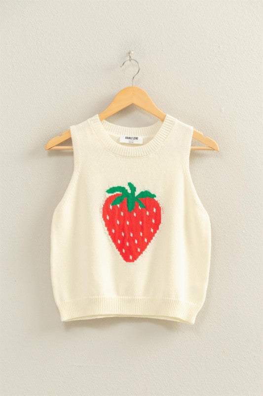Brianna Strawberry Sleeveless Knit Top