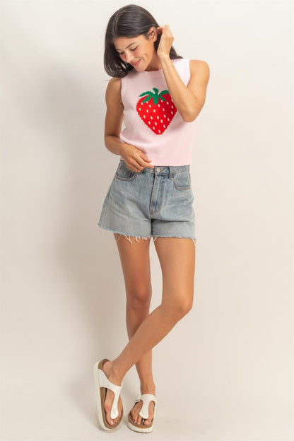 Brianna Strawberry Sleeveless Knit Top