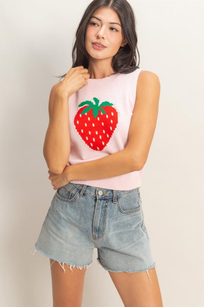 Brianna Strawberry Sleeveless Knit Top