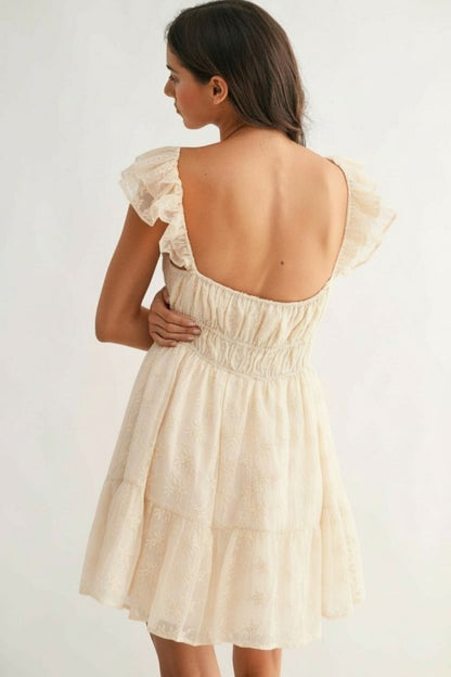 Elodie Chiffon Embroidered Flutter Mini Dress