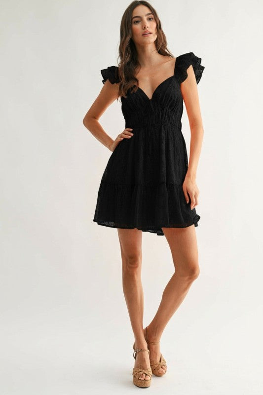 Elodie Chiffon Embroidered Flutter Mini Dress