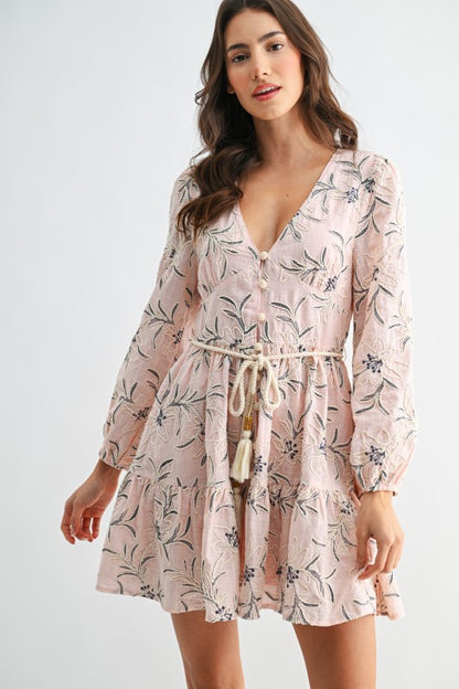 Elara Embroidered Belted Mini Dress