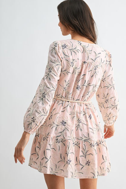 Elara Embroidered Belted Mini Dress