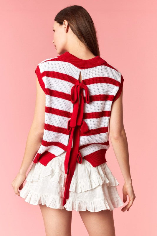 Emilia Pearl Button Bow Back Sweater Vest