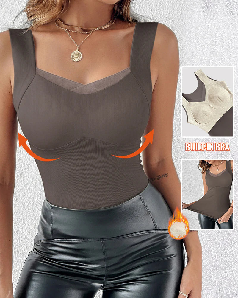 Sidney Sliced Mesh V Neck Built In Bra Tank Top