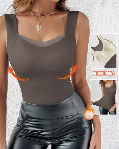 Sidney Sliced Mesh V Neck Built In Bra Tank Top