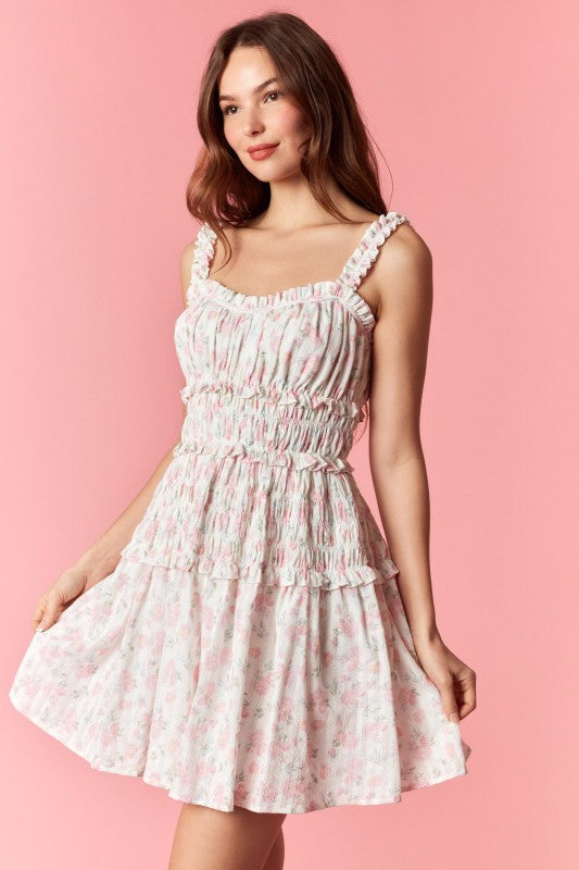 Camila Floral Shirred Flare Mini Dress
