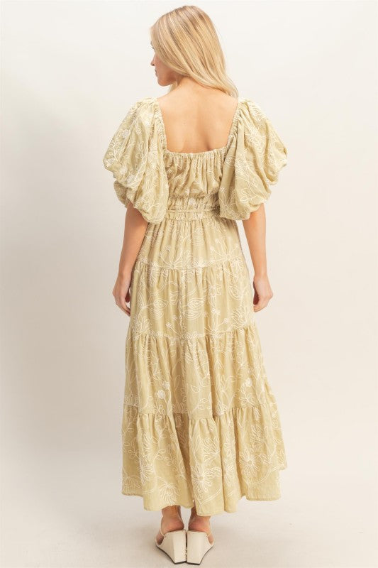 Keira Floral Puff Sleeve Midi Dress