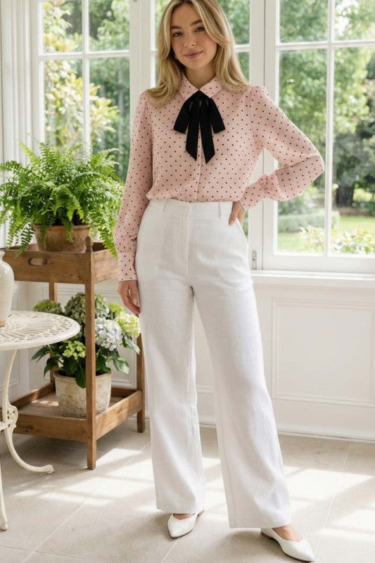 Maya Button Down Polka Dot Printed Blouse