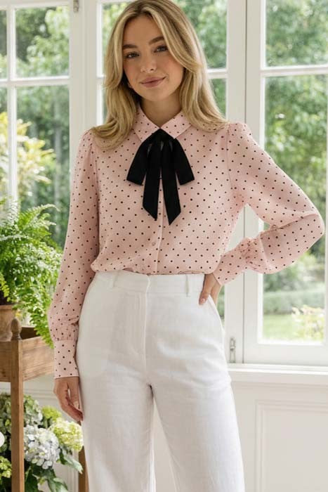 Maya Button Down Polka Dot Printed Blouse