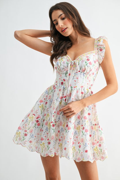 Sienna Embroidered Ruffle Sleeve Mini Dress