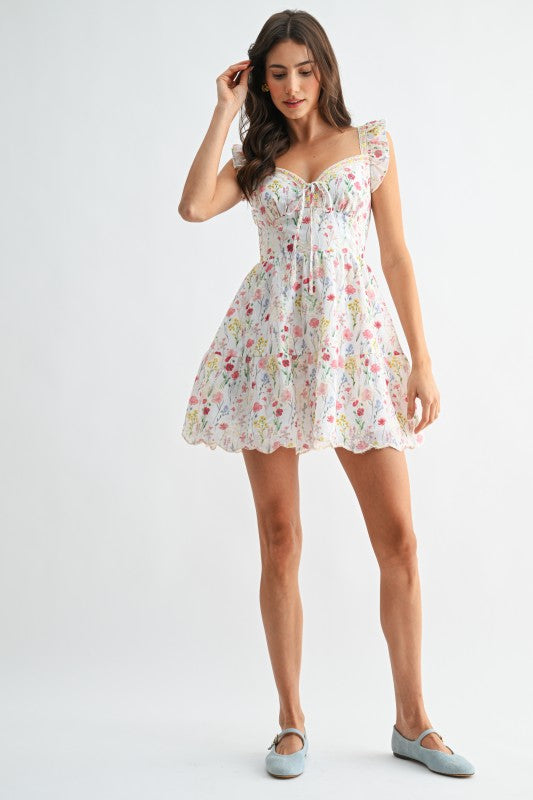 Sienna Embroidered Ruffle Sleeve Mini Dress