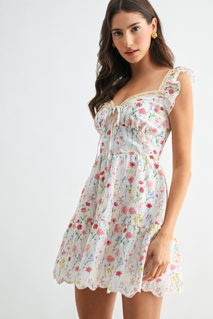 Sienna Embroidered Ruffle Sleeve Mini Dress