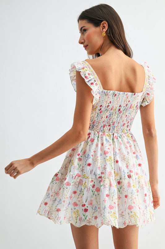 Sienna Embroidered Ruffle Sleeve Mini Dress