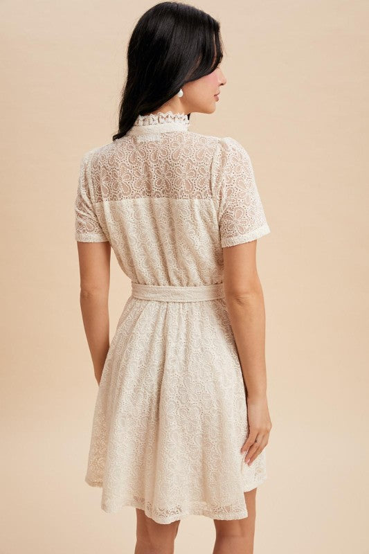 Tessa Lace Embroidered Mock Neck Mini Dress