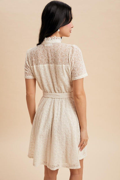 Tessa Lace Embroidered Mock Neck Mini Dress