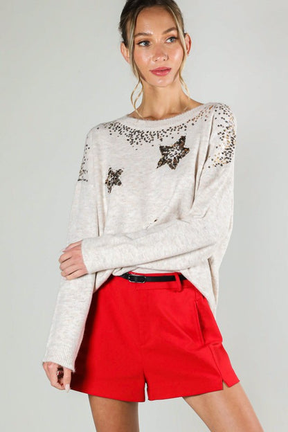 Melanie Star Sequin Detail Sweater Top