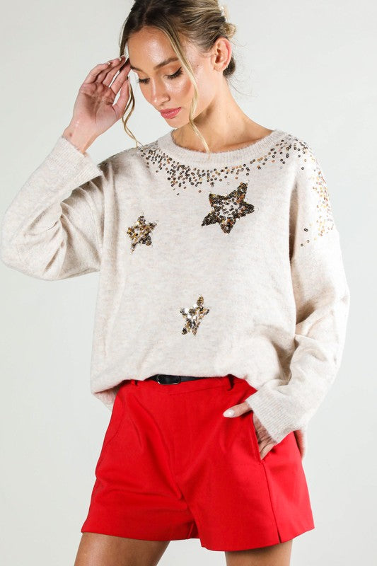 Melanie Star Sequin Detail Sweater Top