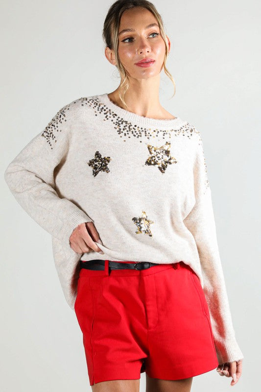 Melanie Star Sequin Detail Sweater Top