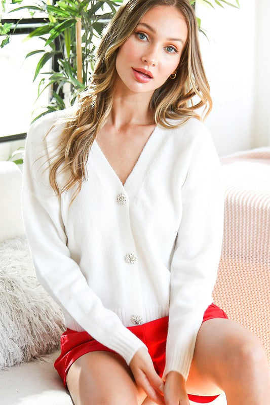 Madison V-neck Button Detail Sweater Cardigan