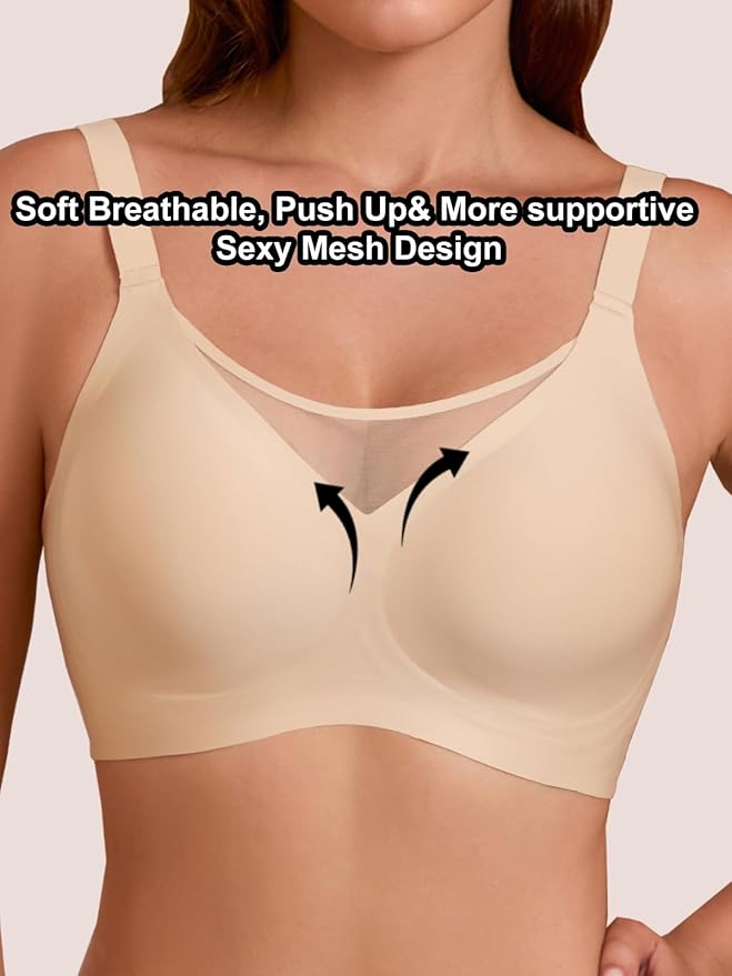Rebecca Jelly Push Up V Mesh Bra Seamless Soft No Underwire Everyday Tshirt Bra